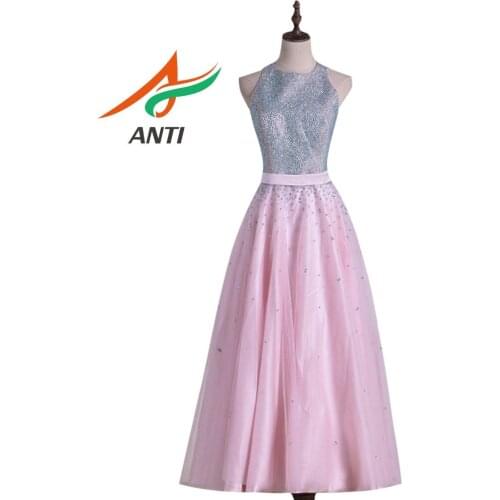 ANTI Elegant Pink Prom Dresses Tea-Length 2019 robe tulle courte Crystal Vestidos De Festa A-Line cropped Party Gowns Dress Gala