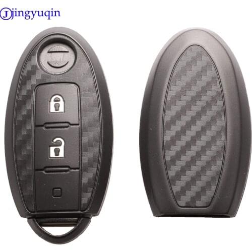 Jingyuqin 10p 2/3Btns Carbon Silicone Car Key Case For Nissan X-Trail 370Z Cube Micra Qashqai Juke Leaf Tiida Cube Quest Versa