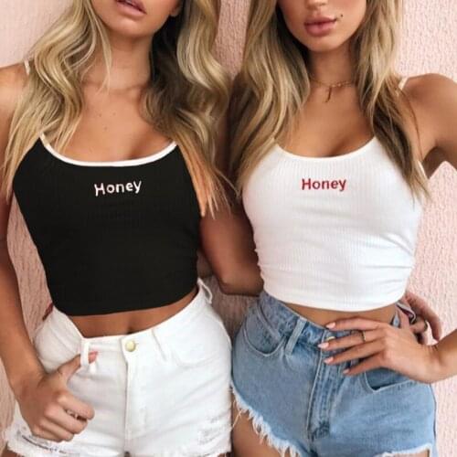 Women Crop Top 3Color Sexy Embroidery Camisole Sleeveless Slim Fit Crop Vest Short Tops Female Streetwear Tops Honey Letter