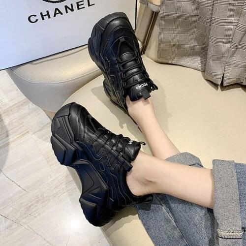 Dad Chunky Sneakers Casual Vulcanized Shoes Woman New Black High Platform Sneakers Lace Up White Sneakers Women 2021