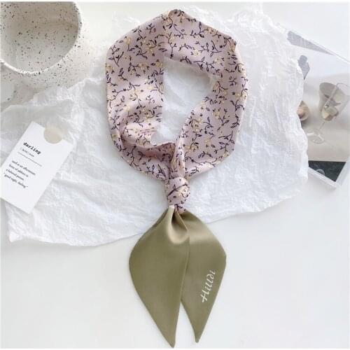 Luna&Dolphin Women Narrow Long Scarf 95x6cm Gentle Floral Elegant Chiffon Silk Tie Flower Printed Bag Ribbon Headbands Choker