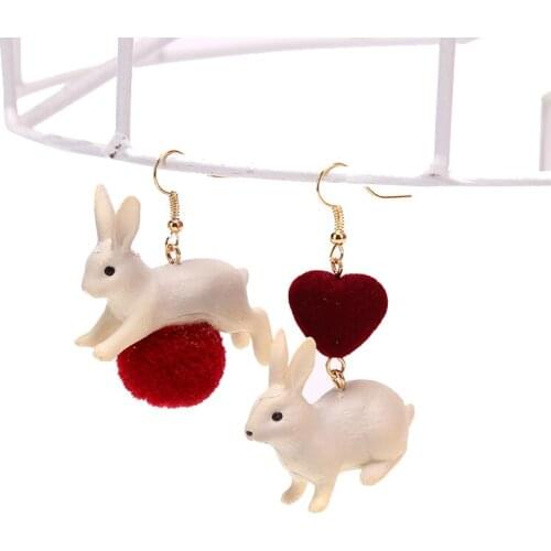 1Pair Lovely Asymmetric Run Rabbit Drop Earrings Cute Heart Animal Ear Studs Charm Jewelry Gifts