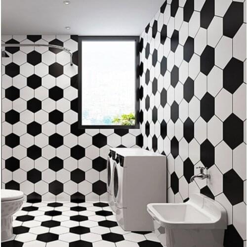 Mosaic kitchen wallpaper football black and white lattice renovation sticker waterproof toilet bathroom self-adhesive