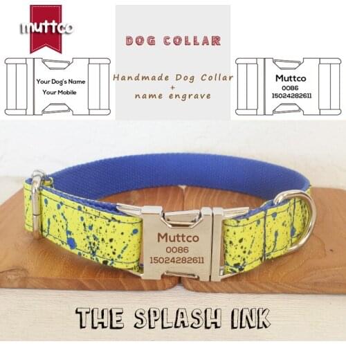 MUTTCO retailing high quality handmade engraved THE SPLASH INK self-design adjustable puppy nameplate collar UDC090