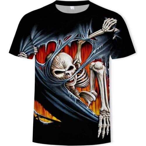 2021 summer mens T-shirt 3D printing short-sleeved Harajuku sports casual round neck top T-shirt horror black tide