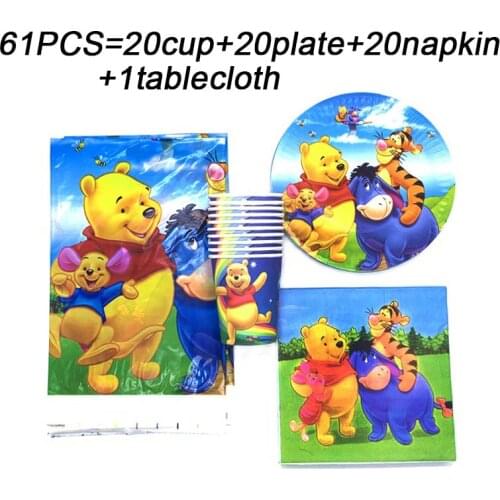 Disney Winnie The Pooh Theme Birthday Party Decorations Kids Disposable Tableware Set Napkin Cup Plate Tablecloth Party Supplies