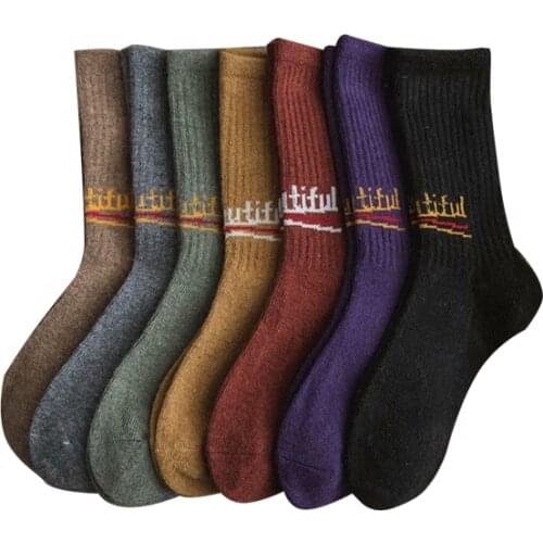 Fashion Vintage Solid Color with Words Beautiful Thick Warm Cashmere Slouch Wool Crew Socks