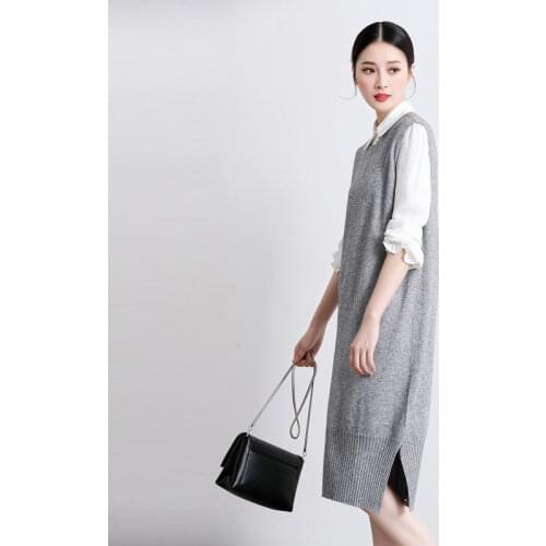 Spring New Womens Clothing Cashmere Wool Blend Long Vests Women Winter Outerwear Female O-neck Sweater Knitted Pullover Coats