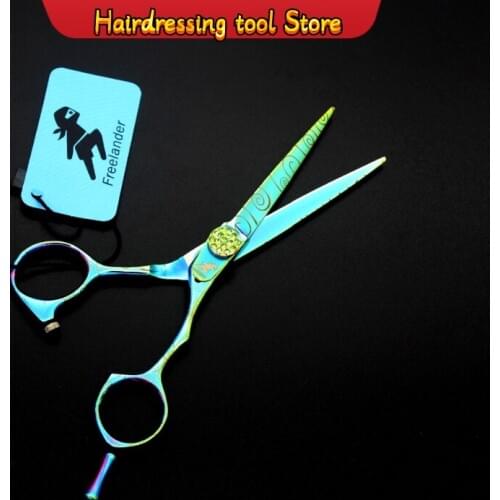 "Hairdressing Scissors Professional Hair Repair Scissors Flat Shear Beautiful and Durable Scissors Green Stainless Steel Type"