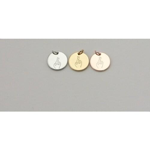 Personalized Disk Hand Gestures Pendant Necklace fingers cross Engraved Cute Necklace Accessories For Women