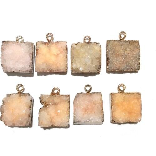 Natural Stone Pendant Crystal Square shape Pendants for DIY Elegant Necklace Bracelet Jewelry Making 20x20mm