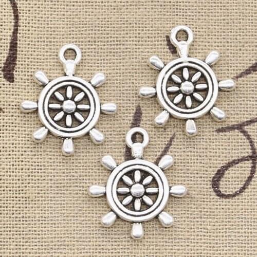 15pcs Charms Ships Wheel Helm Rudder 22x20mm Antique Silver Color Pendants DIYCrafts Making Finding Handmade Tibetan Jewelry