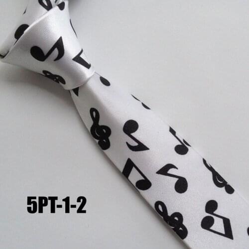 5cm Popular Men Casual Skinny Ties Fashion Printed Necktie White with Black Musical Note