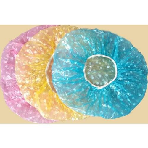 6pcs Wave Point Shower Cap Waterproof Thicken High Quality Hair Salon Elastic For Women Bath Hat Hair Cap Bathroom Products