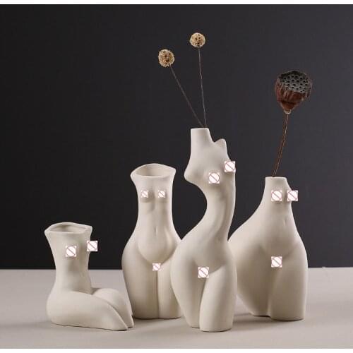 Nordic Creative Human Body Art Flower Arrangement Vase Home Decoration Living Room Bedroom Ceramic Crafts Dried Flowers Ornament