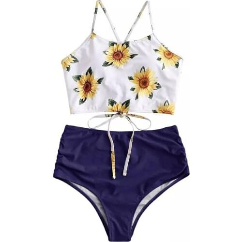 Sexy High Waist Bikini 2021 Push Up Swimsuit Women 2 Pieces Set Bathing Suits Woman Swimming Suit For Women Sunflower Print