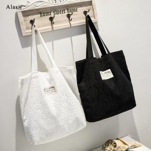 Alasir Lace Lady Shoulder Bags Canvas Solid Womens Bags Handbags Hollow Versatile Female Solid Artsy Student Shoulder Bags Girl