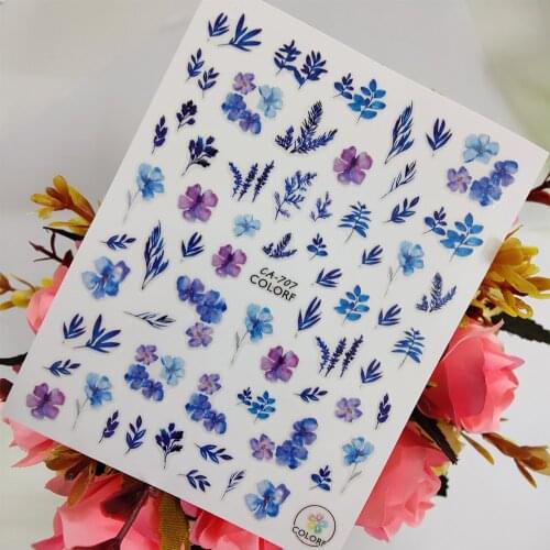 Watercolor Flower Lavender Stickers for nails Design Self adhesive Nail Art Decoraciones Sliders Foil Manicure Accessories
