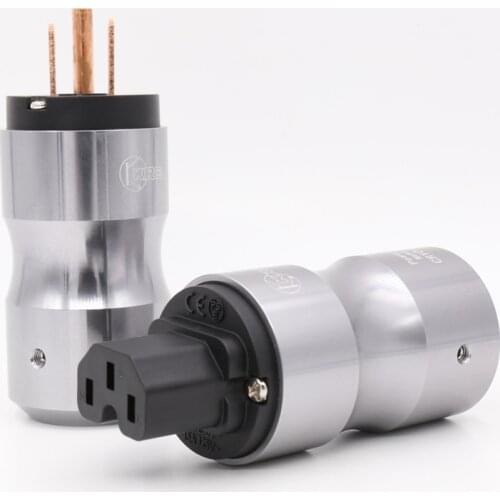 Pair Hi-End red copper none-plated AC US Power Plug Connector, USA Mains Power Cord Plug+IEC Female Connector