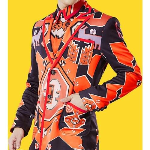 S-5XL!!!2018 Fashion men Stage clothes shirt ruslana korshunova doodle dj male suit costume