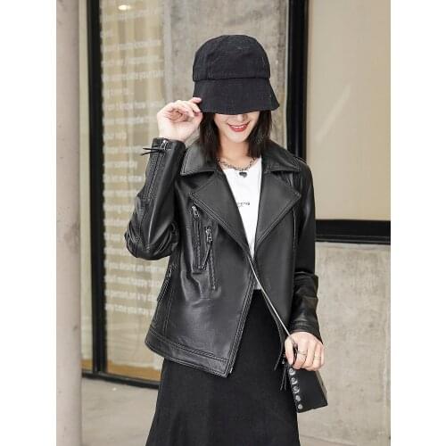 2021 Autumn Genuine Leather Jacket Short Women Real Sheepskin Coat Streetwear Womens Clothing Coats Casaco Feminino WPY3825