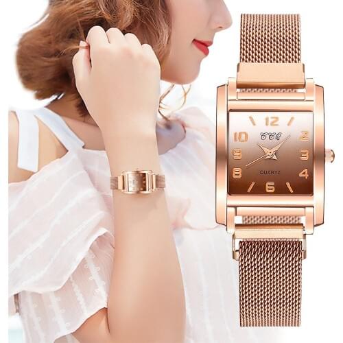 Women Watch Magnet Buckle Gradient Color Arabic Numbers Luxury Ladies Square Case Shape Quartz Watches Clocks Dress giftRelogio