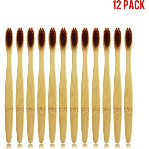 12 Pack Brown Bamboo Toothbrush Wood toothbrush Adult Soft Toothbrush soft bristles Bamboo Fibre Wooden Handle