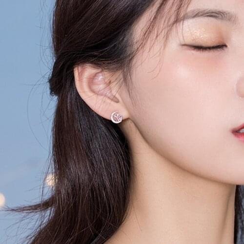 Star Moon Little Prince Simple Rose Gold Color Cubic Zirconia Stud Earrings For Women Luxury Trendy Aesthetic Jewelry SD2380