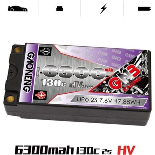 1-3pcs GNB 7.6V 6300mAh 2S 130C Hardcase SHORTY 5.0mm Bullet See Through LiHV Battery Pack for 1/10 RC Car Race Car Parts
