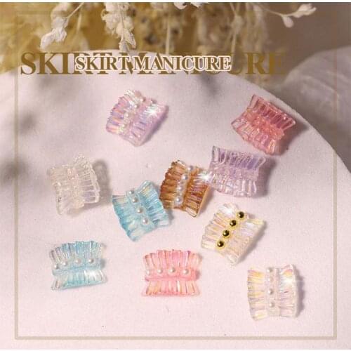 10 PCS 2 Type Nail Rhinestone Aurora Skirt Pearl Lace Decoration DIY Design Nail Art Accessories Manicure Tool Random Color