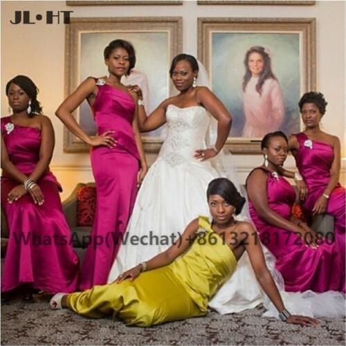 2020 One Shoulder Mermaid Bridesmaid Dresses Long Pleat Maid of Honor African Wedding Party Dress Mermaid Bridesmaid Gown