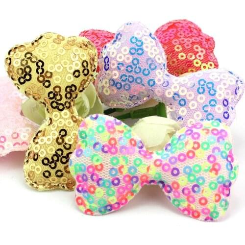 24Pcs 3.5*5.5cm Sequins Bowknot Padded Appliques For Baby Headwear Hairpin Ornaments Clothes Crafts Decor Accessories