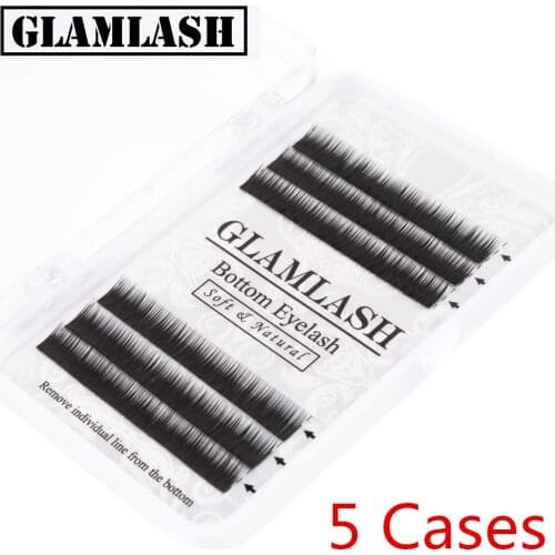 GLAMLASH 5 Cases 5mm 6mm 7mm 0.1 J Crul Bottom Lashes Black Color Eyebrow Eyelash Extension Semi-permanent Eyelashes Makeup
