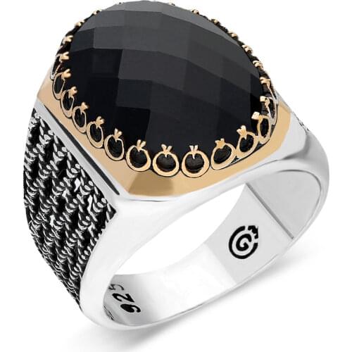 925 Sterling Silver Ring For Man Real Pure And Natural Zircon & Polish Amber Stones Handmade Turkish Jewelry