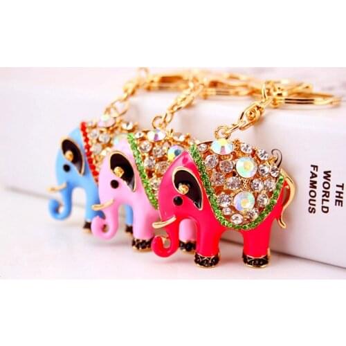 Free shipping rhinestone elephant keychain keyring purse hanger Indian wedding bridal showers birthday party souvenirs W9173