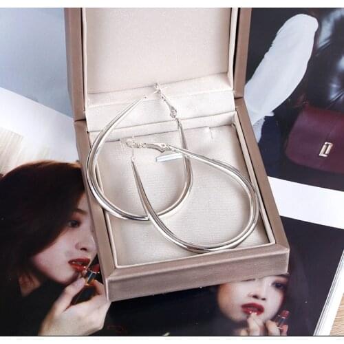 Hgflyxu Gold and Silver Color Water Drop Big Hoop Earring for Women Wife Ear Fashion accessories simple Earrings NEW E0140