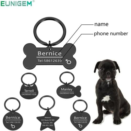 Personalized Black Dog Keychain Engraved Cat Dog Pet ID Tag Dog Anti-lost Pet Name Necklace Puppy Dog Collar Key Chain