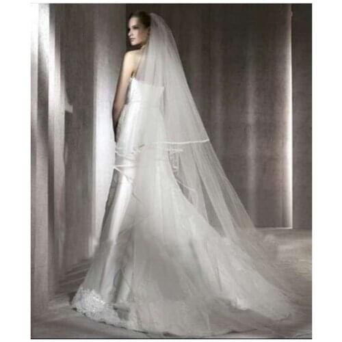2 layer wedding veil satin edge 3 meter long and 2.5 meter wide bridal veil in white, ivory