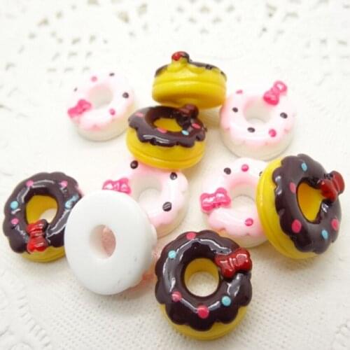 Hot Sale For Diy Decoration 20pcs 2colors 14mm donut Kawaii Flat Back Resin Cabochon