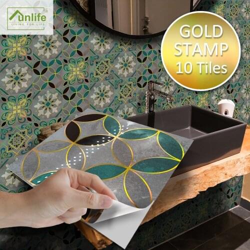 Funlife® Gilding Morocco Creative Tile Stickers Decor Home Self-Adhesive Peel & Stick Kitchen Backsplash Bathroom Wall Stickers