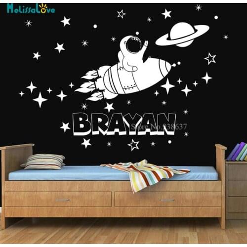 Personalize Rocket Ship Decal Star Spaceship Custom Name Baby Nursery Child Bedroom Playroom Decoration Vinyl Wall Sticker BD005