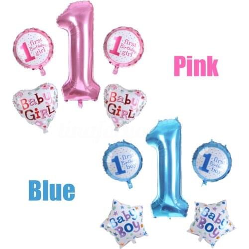 JX-LCLYL 5Pcs Happy Age 1st Birthday Number Helium Foil Balloon Baby Party Decor Boy Girl