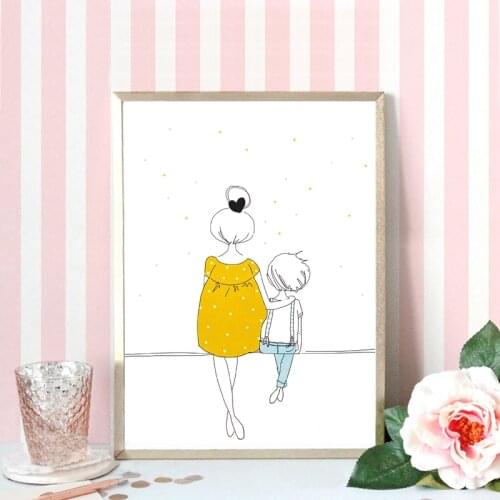 Sketch Canvas Painting Minimalist Cartoon Family Wall Art Prints and Posters Nordic Wall Art Picture for Bedroom Decoration