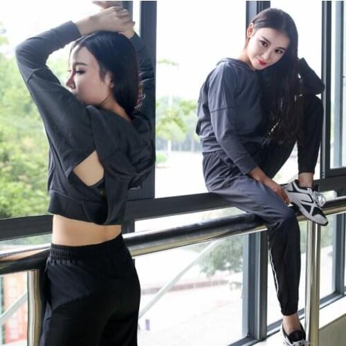 KEENEST 3 Piece Autumn Winter Fitness Yoga Suit Sports Running Hollow Jacket & Pants Blouses Reflective Night Running Sets