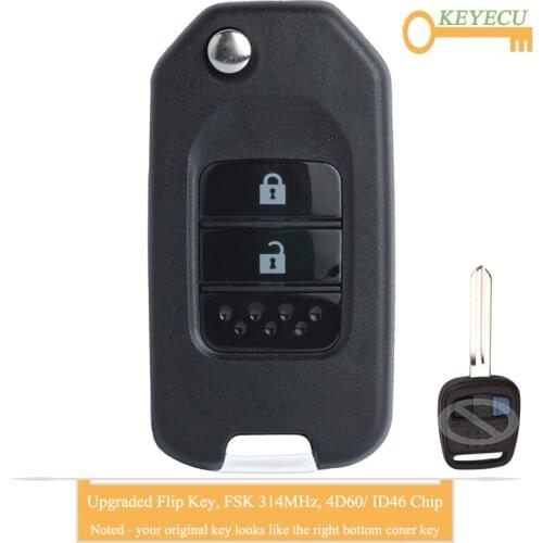 KEYECU Upgraded Flip Remote Car Key for Nissan Qashqai Elgrand X-Trail Navara Micra, Fob 2 Button - FSK 314MHz - 4D60/ ID46 Chip