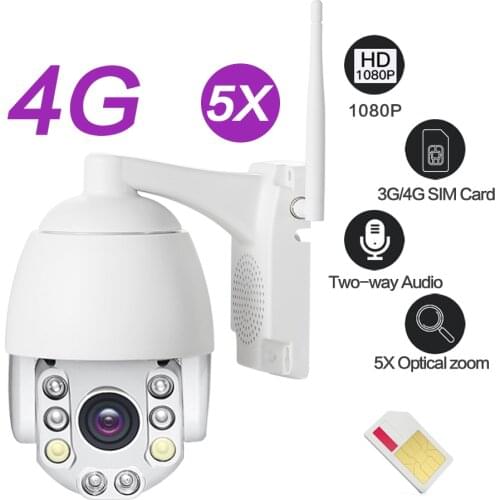 HD 1080P 3G 4G SIM Card Dome IP Camera PTZ 5X Zoom Pan Tilt Outdoor Bullet Camera Wireless Hotspot Wifi Motion CCTV Video Survei