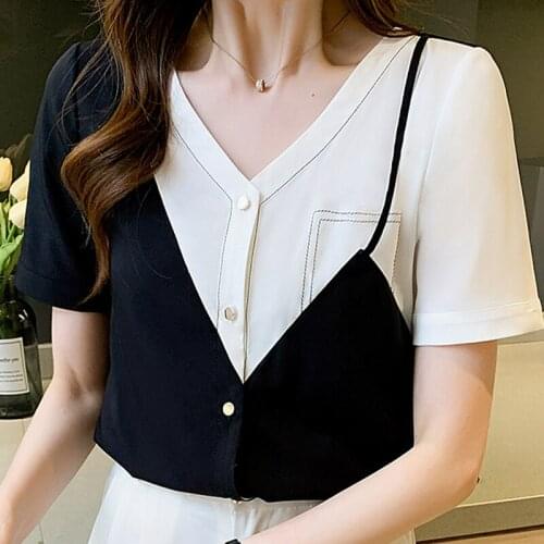 Summer Short Sleeve Blouse Women V-Neck Chiffon Blouse Shirt Tops Women Blusas Mujer De Moda 2021 Blouses Top Femme Shirts E940
