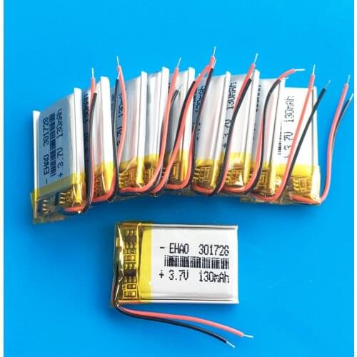 Wholesale 10 pcs 3.7V 130mAh 301728 Lithium polymer lipo rechargeable battery for MP3 GPS bluetooth speaker headset headphone