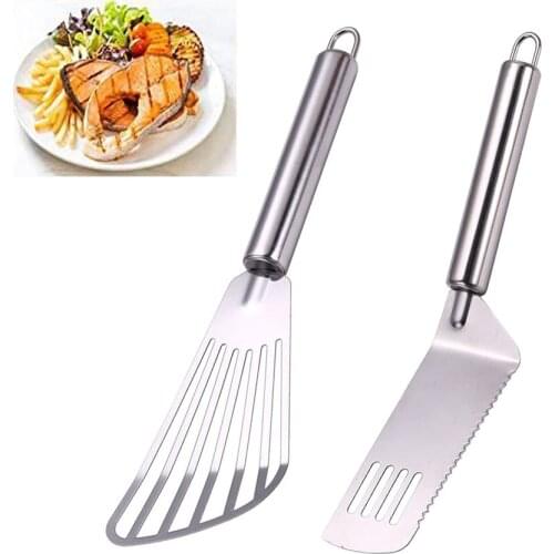 2 Pcs Stainless Steel Spatulas with Brushed Stainless Handle Thin Slotted Spatula for Flipping Frying Grilling Egg Pizza