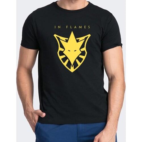 In Flames - Evil Jester Men T Shirt Gold Print In Flames Graphic Tee Tops Summer 100%Cotton Casual Punk Clothes Haikyuu Shirt